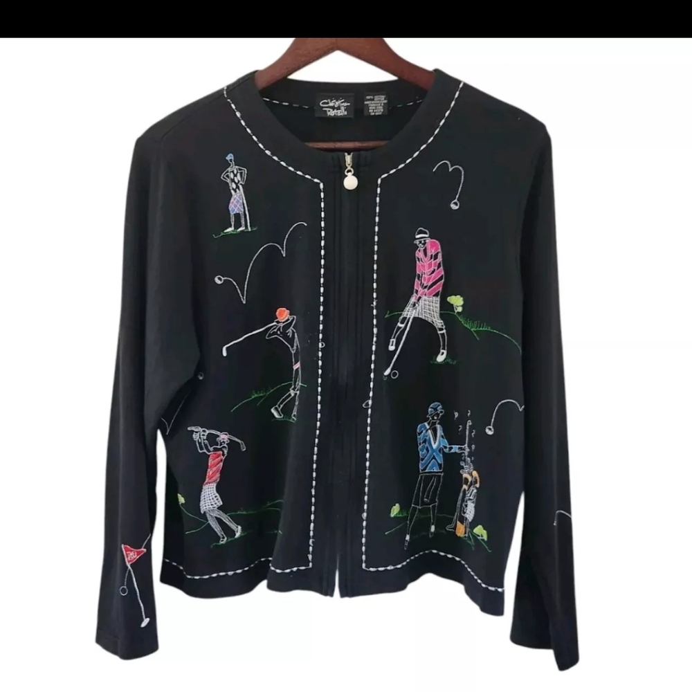 Christina Rotelli Embroidered Golf Full Zip Cardigan Womens Size M
